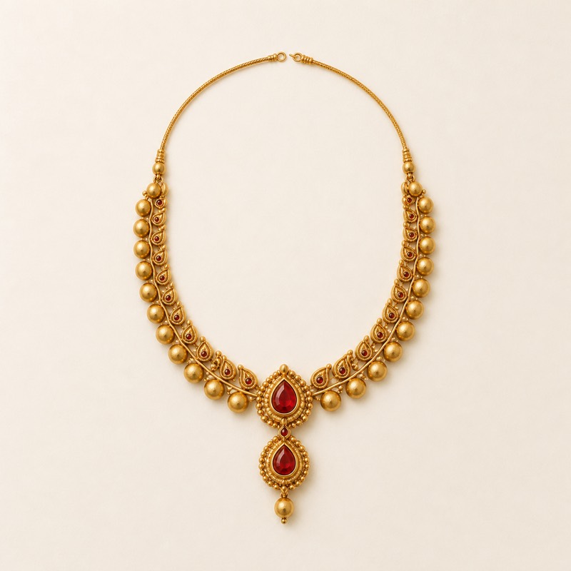Gold necklace with red stones
