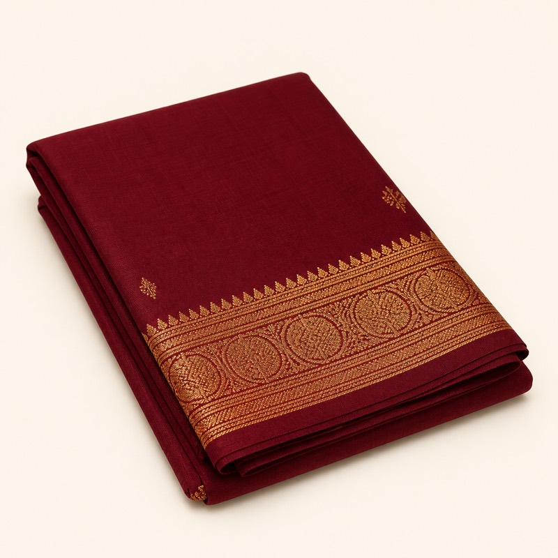 Maroon silk saree, folded